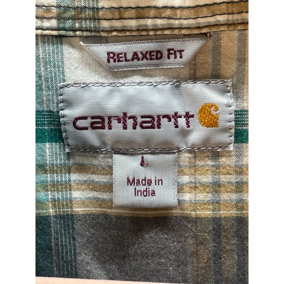 Carhartt Green and Brown Plaid Men's Short Sleeved size Large Button Down Shirt - Picture 5 of 11